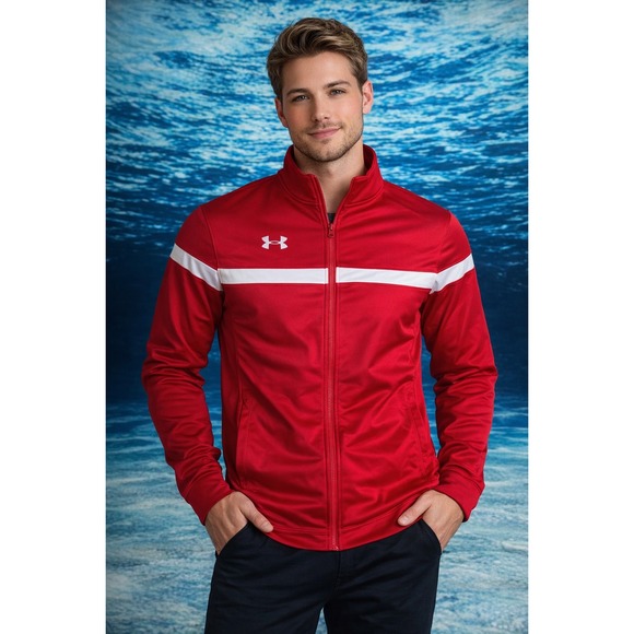 Under Armour Other - ❄️Under Armour Mens Team Knit Warm Up Full Zip Jacket Red White 1376884 LG